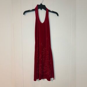 Beware halter Vtg 90s Dress Crushed Velvet with floral details
